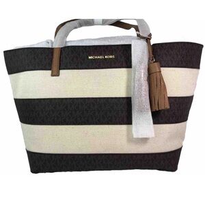 Michael Kors Striped large East West Brown tote